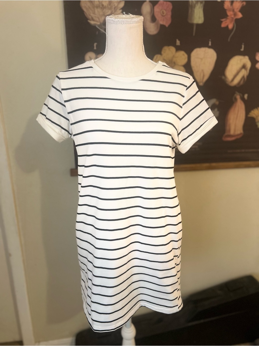 Lulus Striped Crew Neck Cuffed Sleeve Cotton T-Shirt Mini Dress